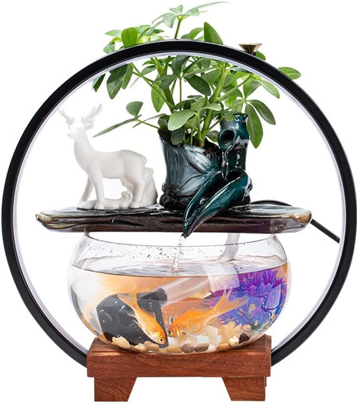 House Decorative Items Tabletop Fountain Water Fountain Ornament with Glass Fish Tank Office Desktop Decoration Home Lucky Ornament Tabletop Waterfall Fountai,A