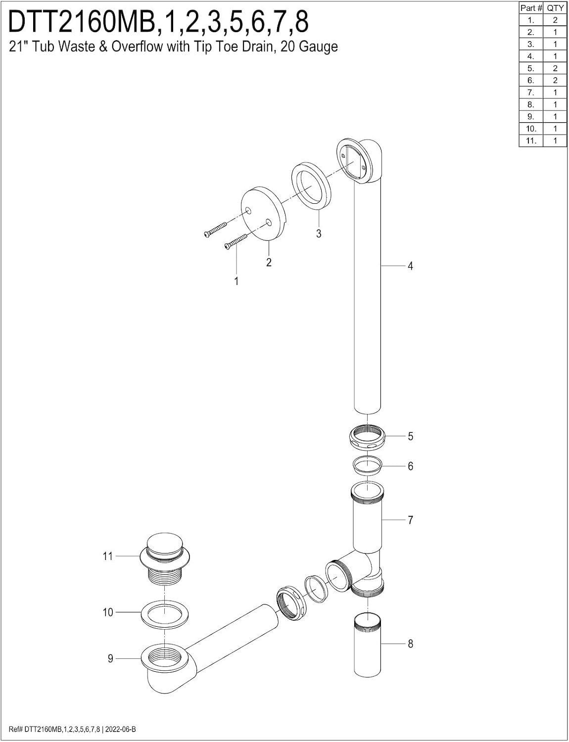 Kingston Brass 60' Acrylic Alcove Tub with Right Drain and Polished Chrome Tip-Toe Bath Tub Drain