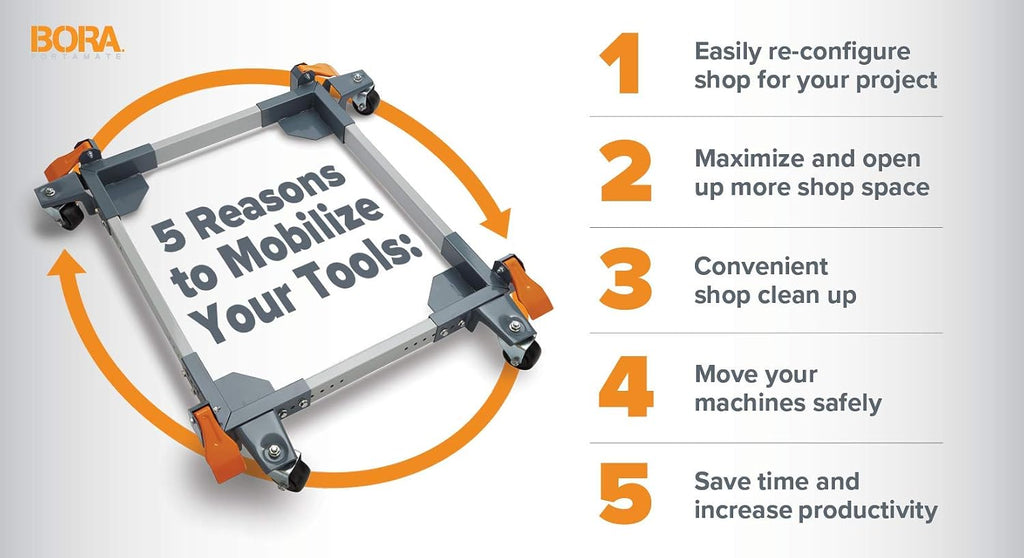 Bora Portamate PM-3750 Mobile Base & T Extension Combo For Cabinet Table Saws Withup To 50' Extension Tables