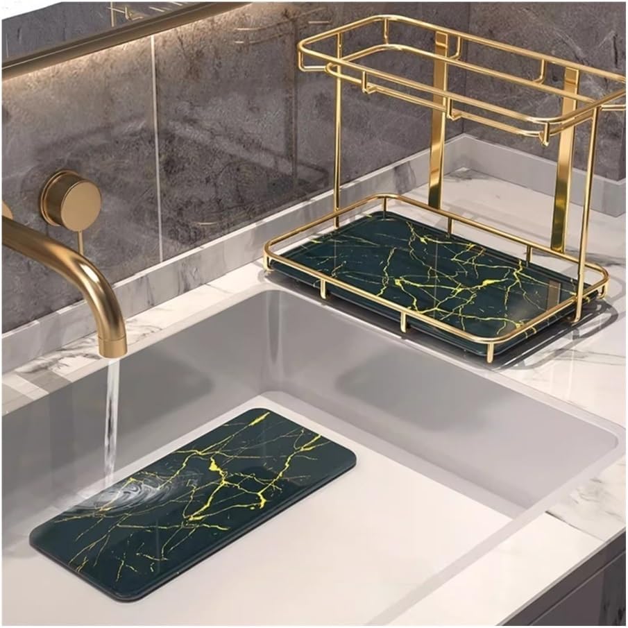 Shelves, 2-Tier Bathroom Orga Countertop, Luxury Perfume Makeup Orga, Marble Ceramic Vanity Tray Dresser with Gold Stainless Steel Frame Bathroom Accessories(White-One Size)