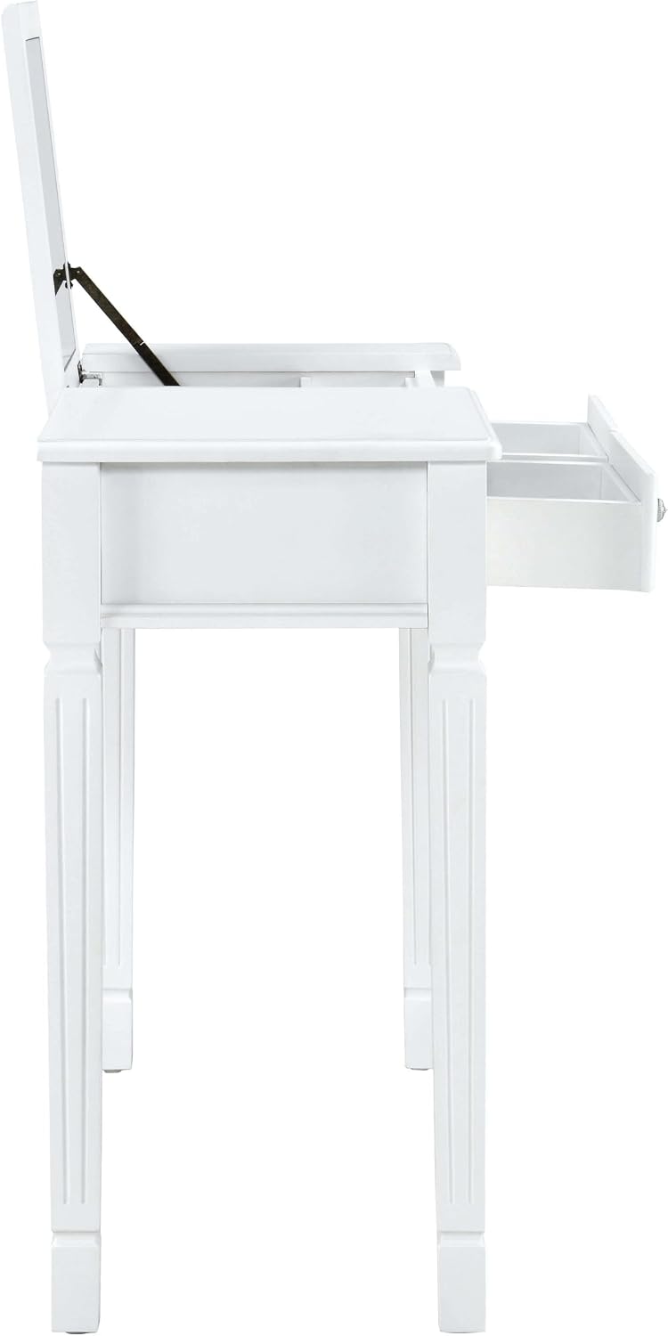 Small Makeup Vanity Desk Table with Flip-Top Mirror and Hidden Storage Compartments, Wood Computer Writing Desk with 2 Drawers, Easy Assembly Dressing Table for Bedroom,White,Red SZT-D0036-WT