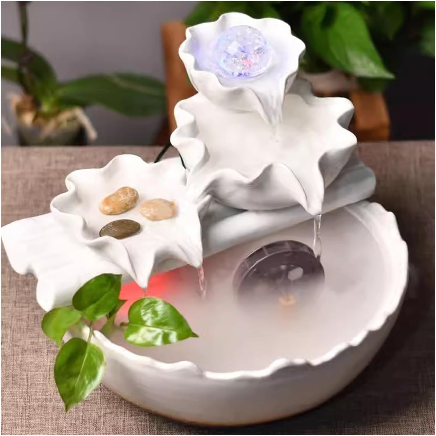 Indoor Fountain Home Creative Wealth Attraction Decoration Desktop Crystal Beads Moisturizing Fountain Fish Tank Gift Ceramic Desktop Decoration Tabletop Fountains Decor