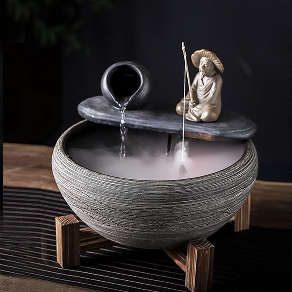 Tabletop Fountain Ceramic Fish Tank Tabletop Water Fountain, Home Décor Soothing Sound Machine for Office Tabletop Water Fountain