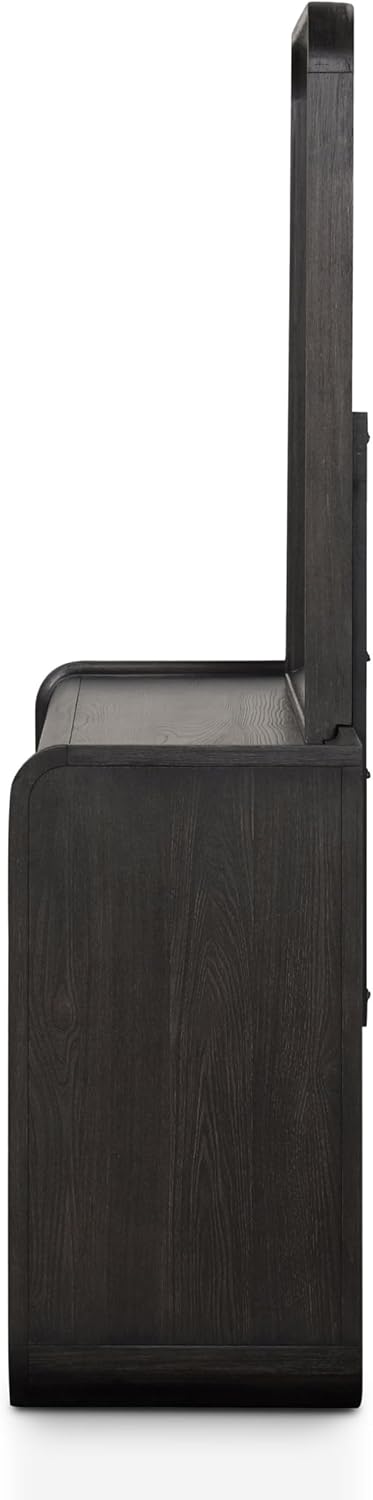 Furniture of America Teada Modern Solid Wood 5-Piece Bedroom Set with Padded Curved Headboard, Oval Nightstand, Felt-Lined Top and UV-Stained Lower Drawers, Box Spring Needed, King, Black