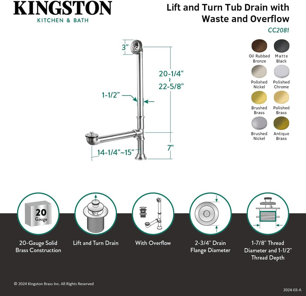 Elements of Design Essentials DS2085 Clawfoot Tub Waste and Overflow Drain, Oil Rubbed Bronze