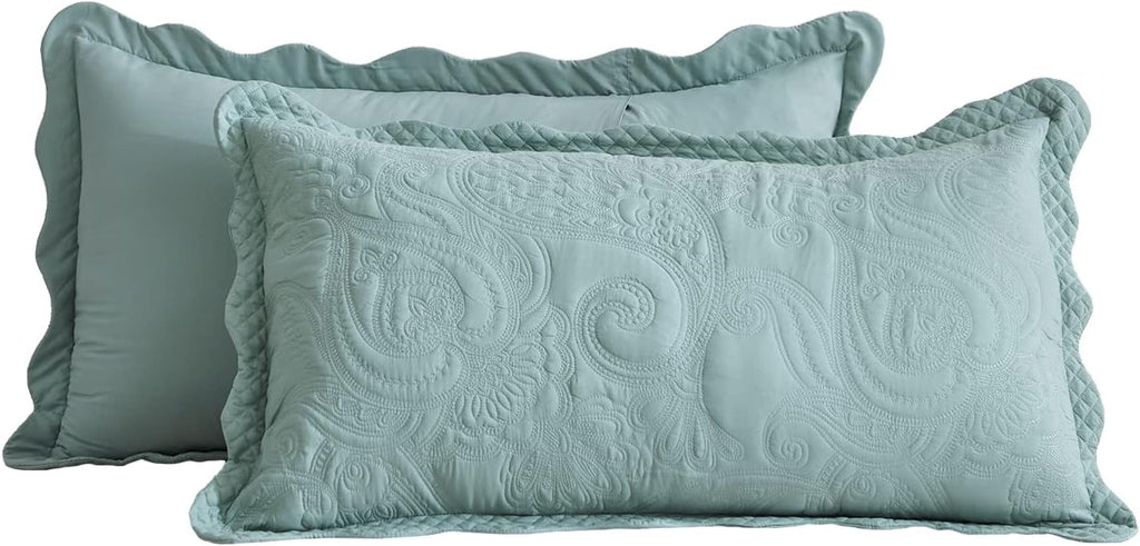 Oversized King Bedspread, Paisley Pattern Design, Lightweight Bedding Cover, Reversible, 5 Piece, 100% Microfiber, Seaglass