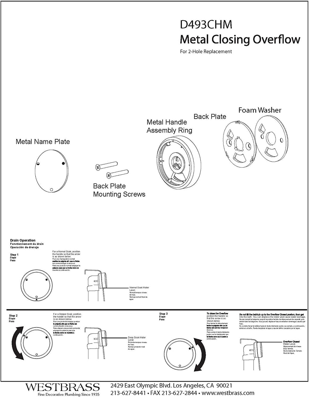 Westbrass D493CHM-50-12 Universal Patented Deep Soak Round Replacement 2-Hole Bathtub Overflow Cover for Full and Over-Filled Closure, Oil Rubbed Bronze (50-Pack)