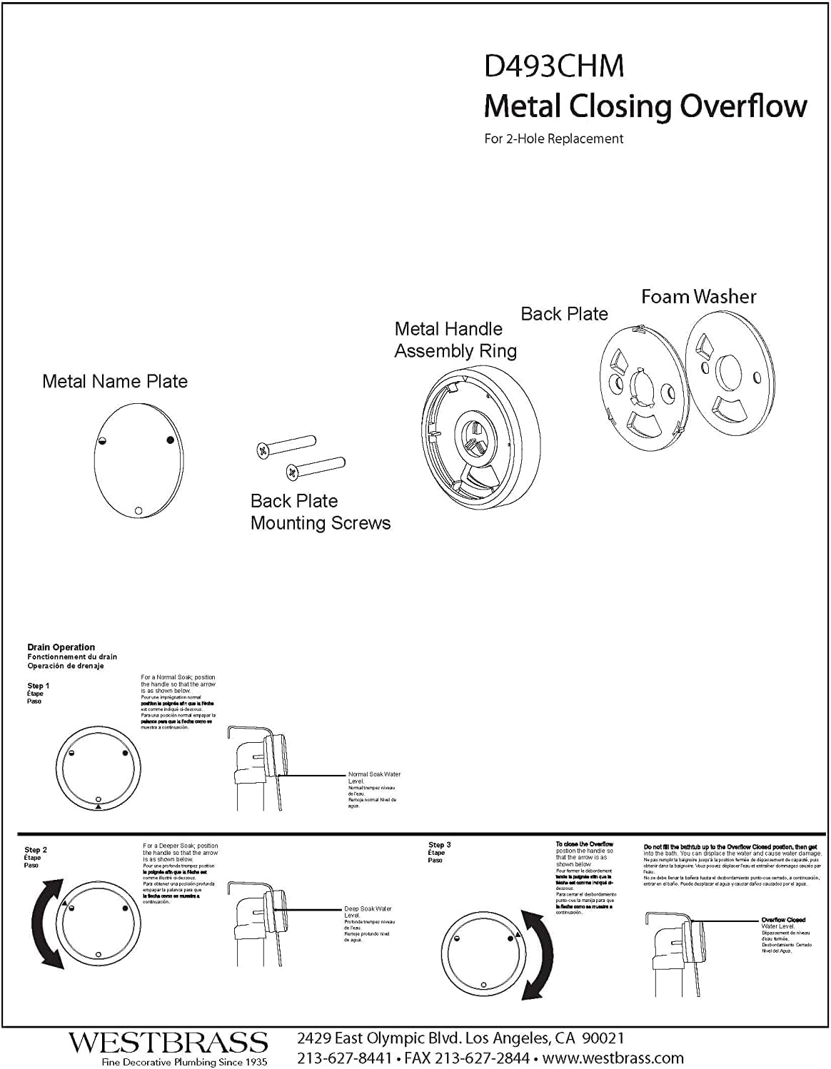 Westbrass D493CHM-5-12A Universal Patented Deep Soak Round Replacement 2-Hole Bathtub Overflow Cover for Full and Over-Filled Closure, Antique Bronze (5-Pack)