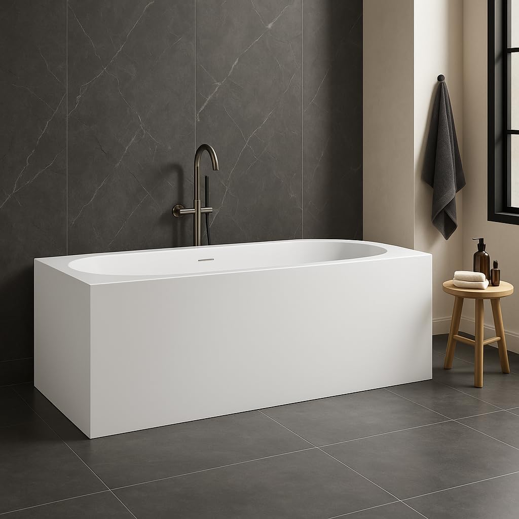 Carver Tubs - Aphrodite 67' - Modern White Rectangle Freestanding Soaking Bathtub w/Oil Rubbed Bronze Drain, Modern Oval Interior Acrylic Fiberglass Tub, Deep Relaxing Soak, 67'L x 31.5'W x 23'H