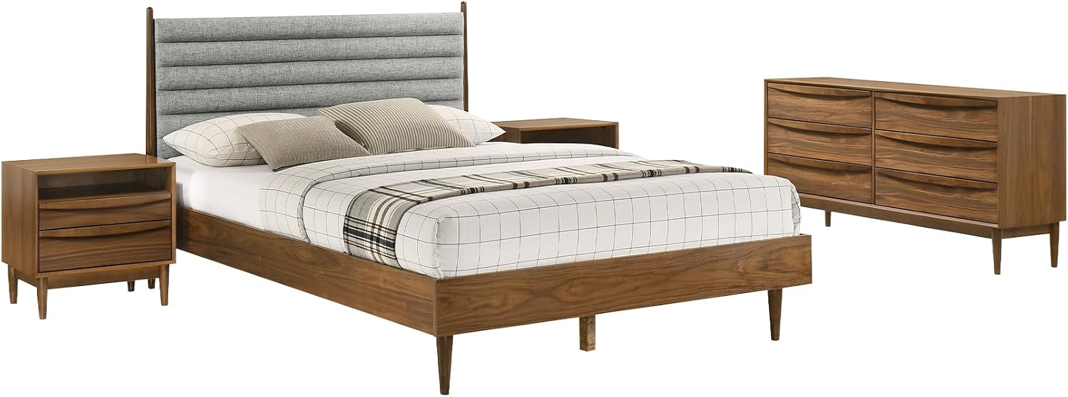 Armen Living Artemio Queen 4 Piece Wood Bedroom Set in Walnut Finish