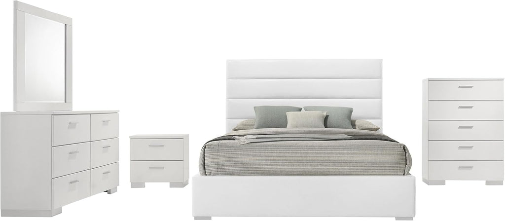 Coaster Home Furnishings Felicity 5-Piece Eastern King Bedroom Set White High Gloss 203511KE-S5