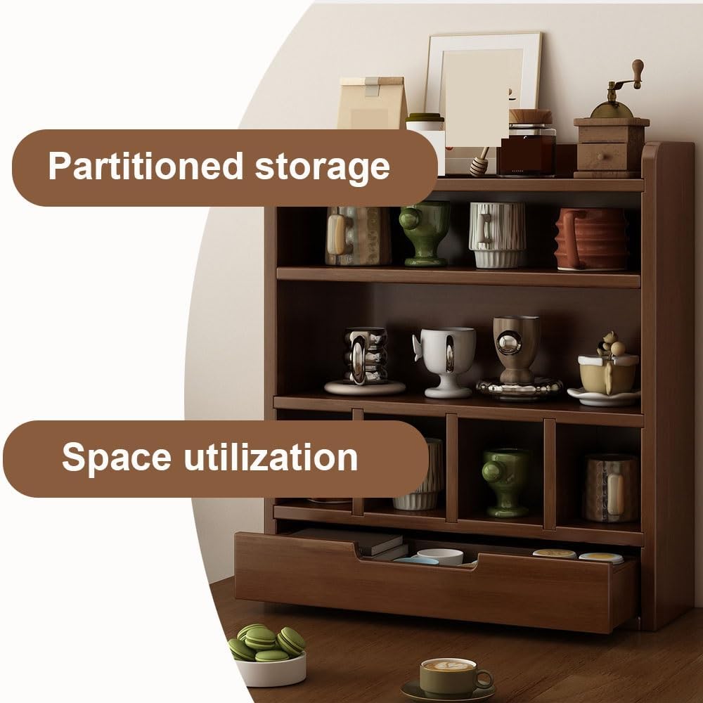 Soild Wood Coffee Cup Holder, 5-Tier Mug Holder with Drawers, Large Capacity Makeup Organizer, Countertop Organizer for Bathroom, Bedroom, Kitchen(Black)