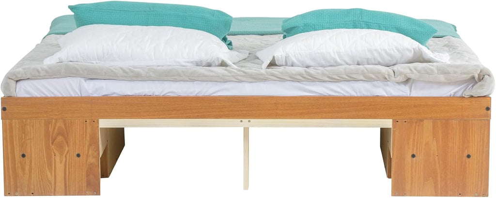 memomad Bali Bed - King Storage Platform Sturdy Wooden Frame with Drawers & More - Solid Pine - Noise Free - No Box Spring Needed - Slats Included (King Size, Oak Brown Wood)