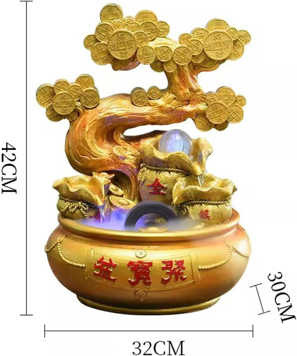 Tabletop Fountain Flowing Water Decoration Circular Desktop Rockery Fountain Living Room Decoration Opening Gift Belt Atomized Desktop Decoration Desktop Fountain (Color : A)