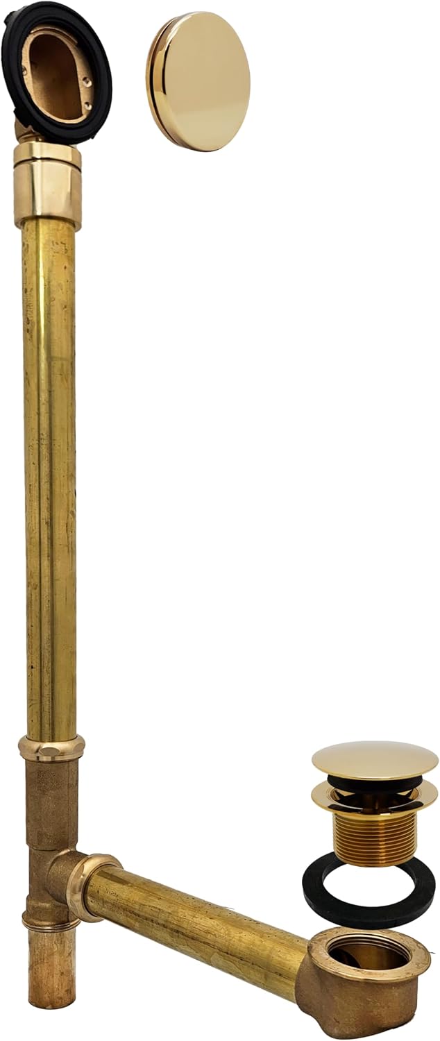 Westbrass D326HBJ-03 25' Bath Waste Assembly with Ball Joint, Tip-Toe Drain and Illusionary Overflow Faceplate, Polished Brass