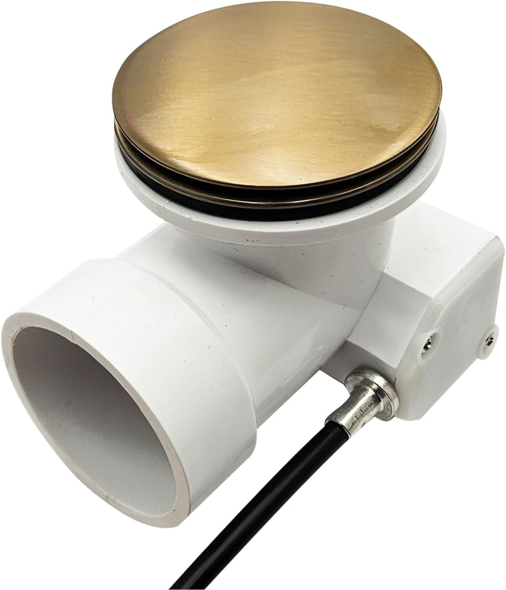 Westbrass A50P45-19 45' SCH. 40 PVC Cable Driven Bath Drain Trim Kit with Rotary Overflow Cover Knob and Pop-Up Stopper, Champagne Bronze