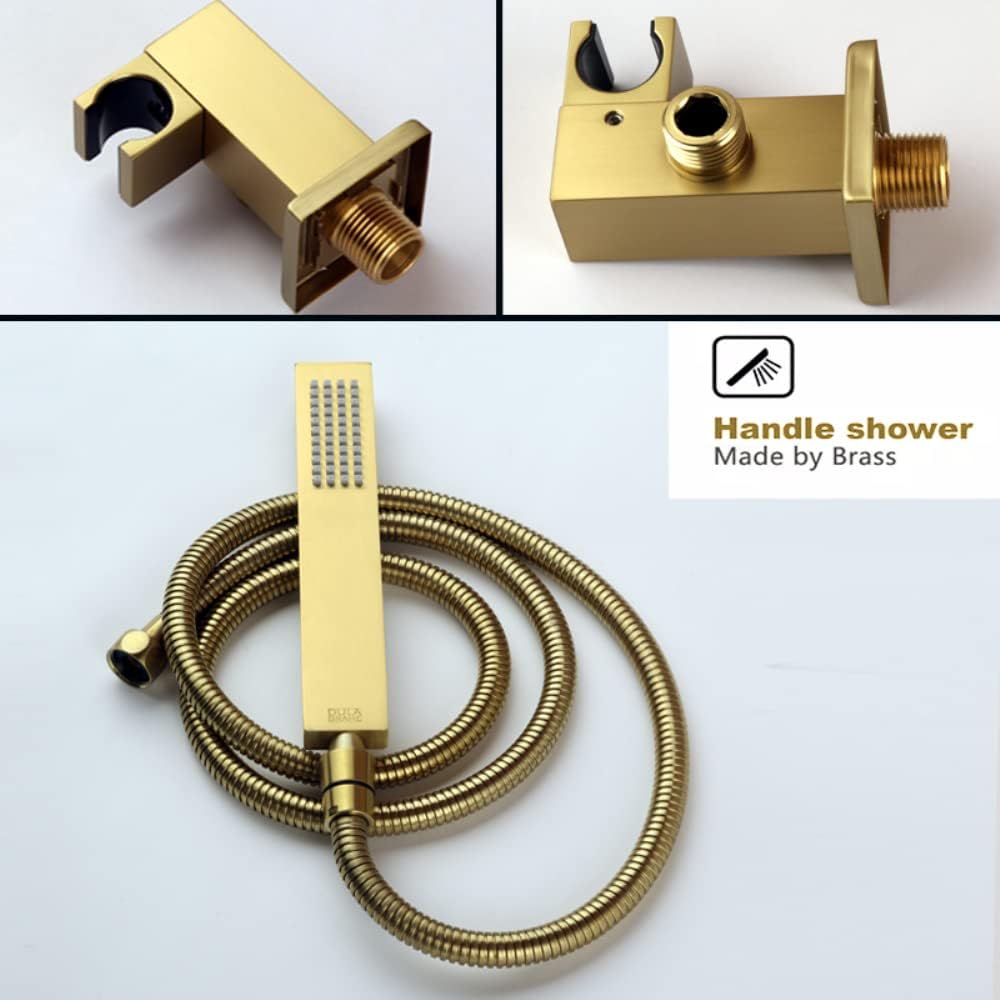 Waterfall Rain Shower System Wall Mounted Brass Ceiling Rainfall Shower Head With Handheld Sprays Massage Spa Body Combo Set (Brushed Gold)