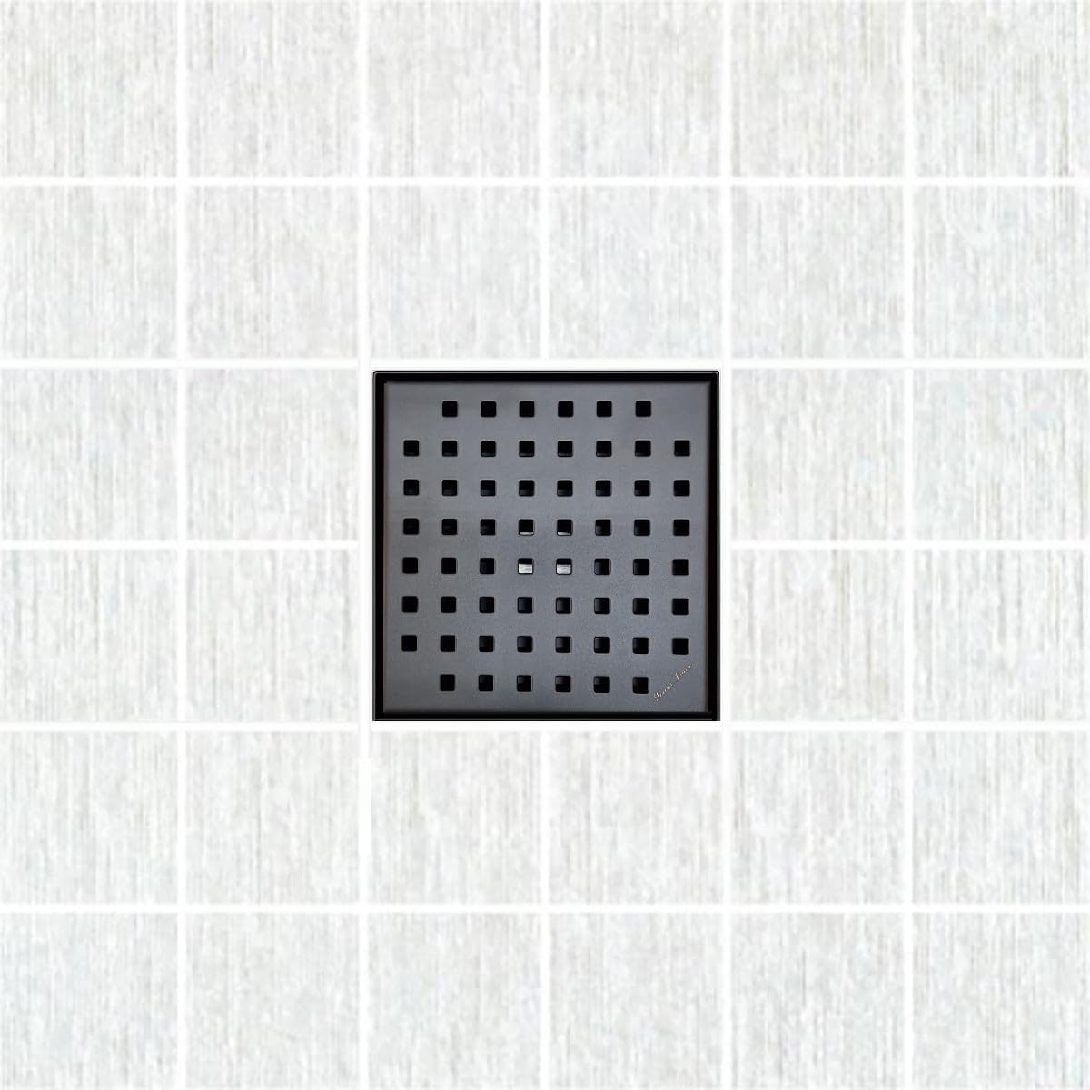 Serene Square Shower Drains - Traditional Square Design 6 Inch- stainless steel Luxurious line by Serene Steam include Rubber fitting (Matte Black)