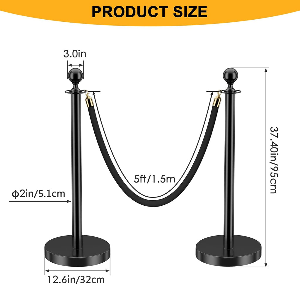 LOVMOR Crowd Control Stanchion, Set with 5 ft/1.5 m Red Velvet Rope, Set of 8 Pieces, Stanchion Rope Divider, Black Queue Barrier Line Divider with Fillable Plastic Base, Airport