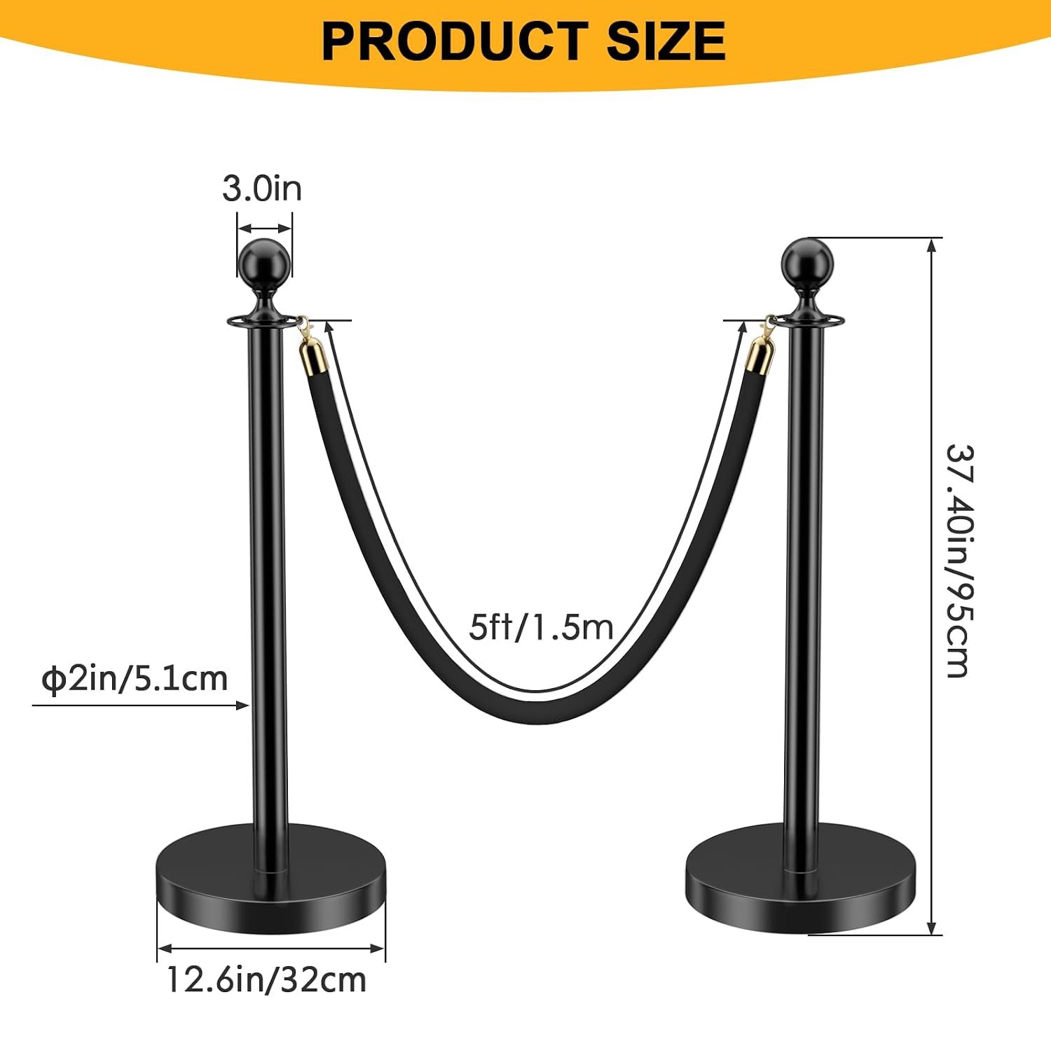 LOVMOR Crowd Control Stanchion, Set with 5 ft/1.5 m Red Velvet Rope, Set of 8 Pieces, Stanchion Rope Divider, Black Queue Barrier Line Divider with Fillable Plastic Base, Airport