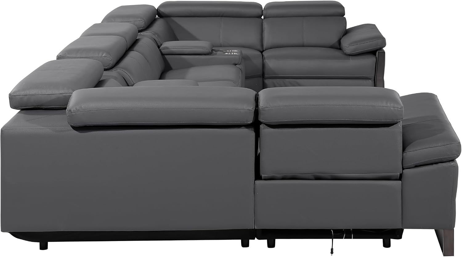 BlackJack Furniture Antonio 8 Piece U Shaped Power Reclining Sectional Sofa, Modular Couch with Top Grain Italian Leather, 4 Electric Recliners, USB & Wireless Chargers, Storage Console, Dark Grey