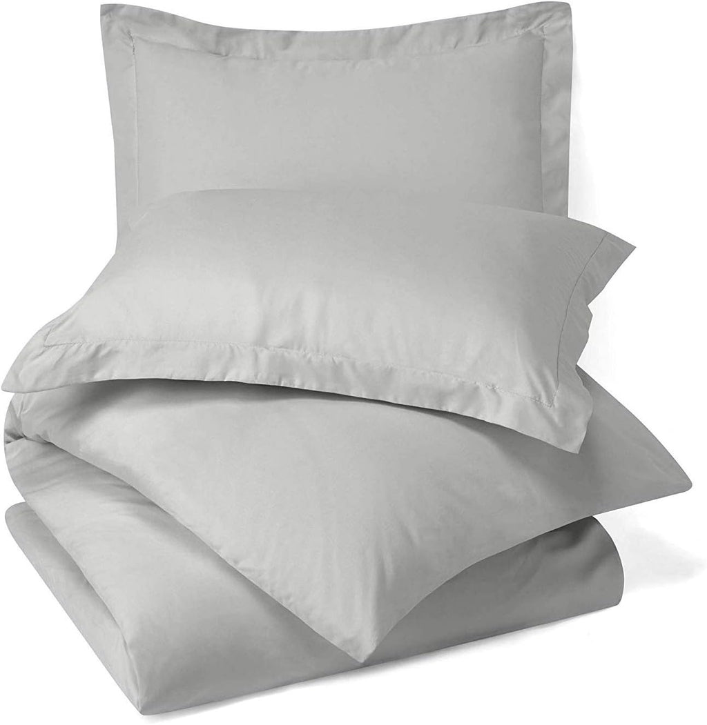 4 Piece Bed in a Bag Set 100% Cotton 1000 Thread Count Duvet Cover Pillow Shams & Fitted Sheet with Extra Deep Pocket Soft Bedding(Twin Size, Silver Grey)