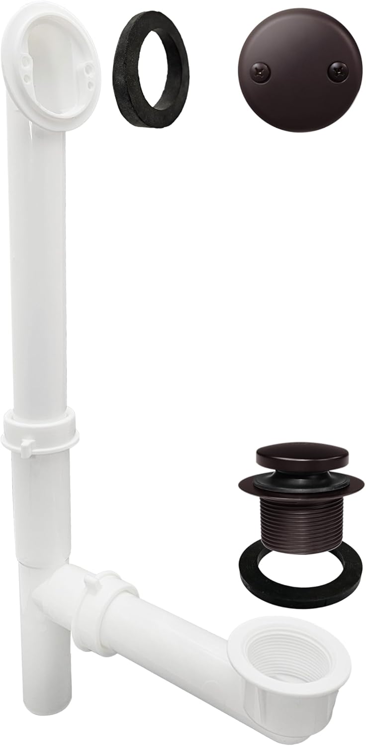 Westbrass 593244-12-12 14' x 1-1/2' White Tubular Bathtub Waste & Overflow Assembly with Tip-Toe Drain Plug and 2-Hole Faceplate, Oil Rubbed Bronze (12-Pack)