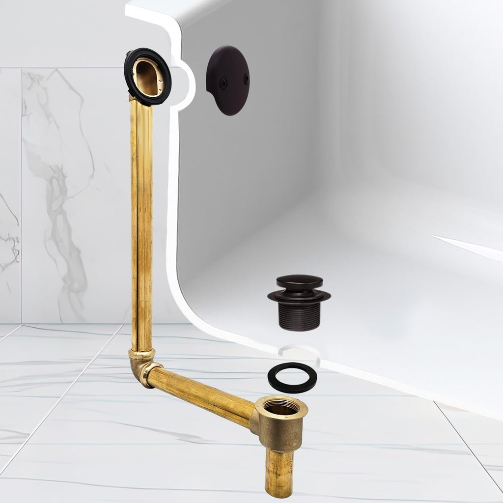 Westbrass 7931817-DC-12 22' Direct Connect 17 Gauge Brass Waste and Overflow with Tip-Toe Drain Trim, Oil Rubbed Bronze