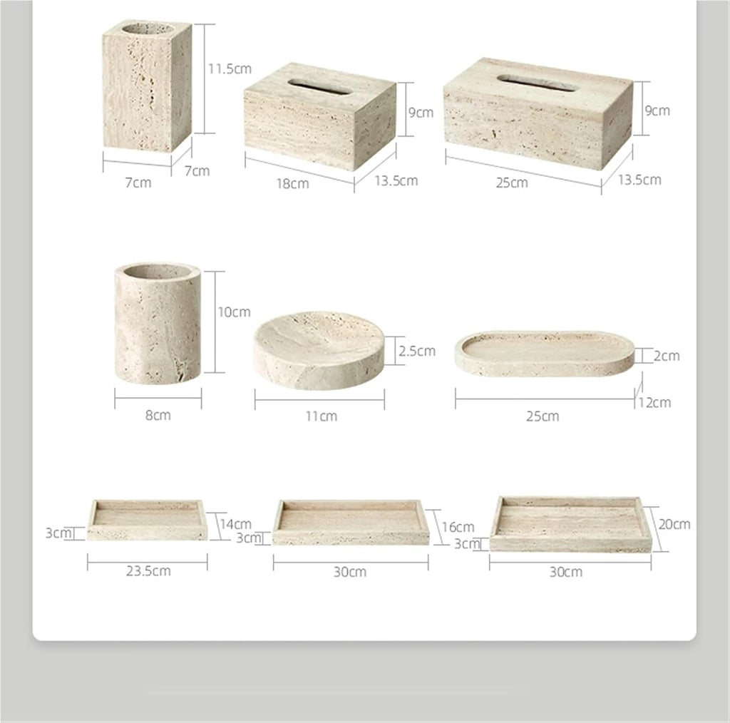 Beige Travertine Bathroom Accessories Set Natural Marble Soap Dispenser Soap Reed Diffuser Vanity Tray Kit Bathroom(Color-19)