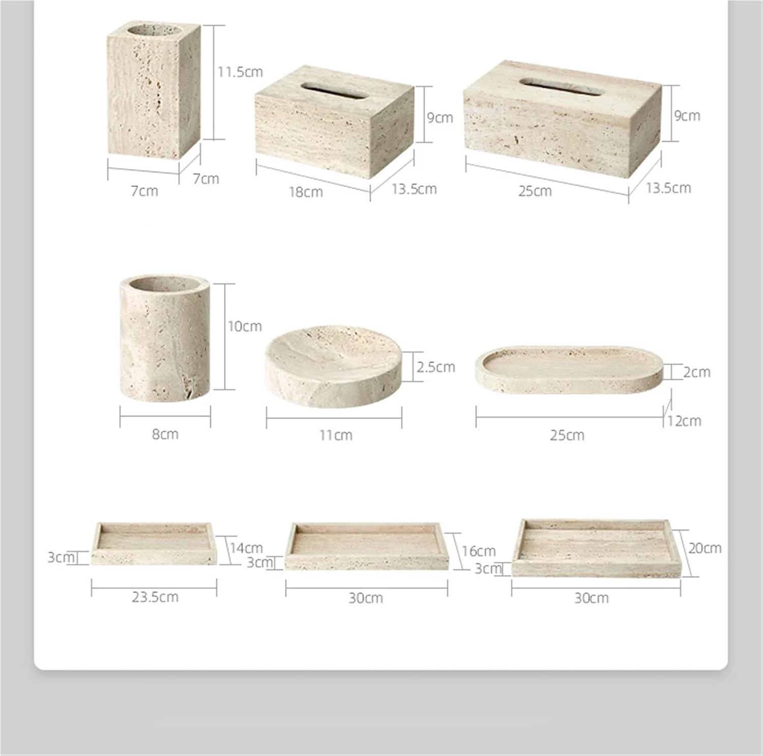 Beige Travertine Bathroom Accessories Set Natural Marble Soap Dispenser Soap Reed Diffuser Vanity Tray Kit Bathroom(Color-12)