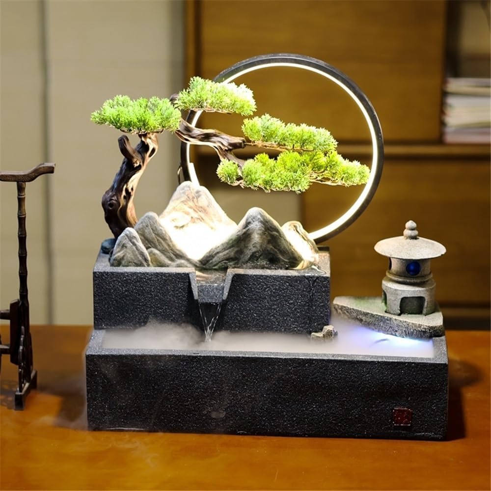TabletopWater Fountain Creative Tabletop Fountain with Mini Rockery Aquarium Feng Shui Waterfall Decor Tabletop Tiered Water Fountain