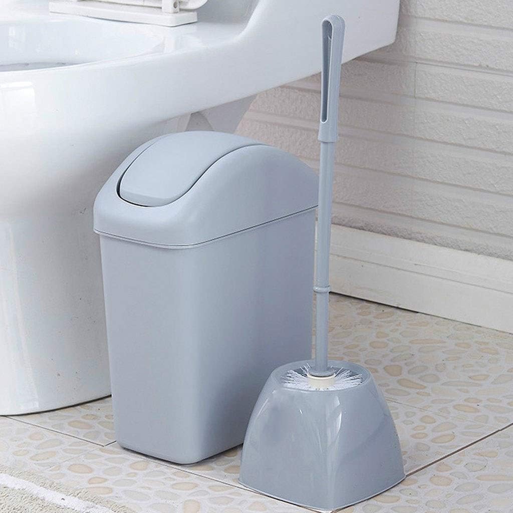 Long Handle Toilet Brush and Trash Can with Lid Set Toilet Brush and Trash Can Ideal for Bathroom Storage and Cleaning Toilet Brush and Holder (Color : Blue A) (Gray a)