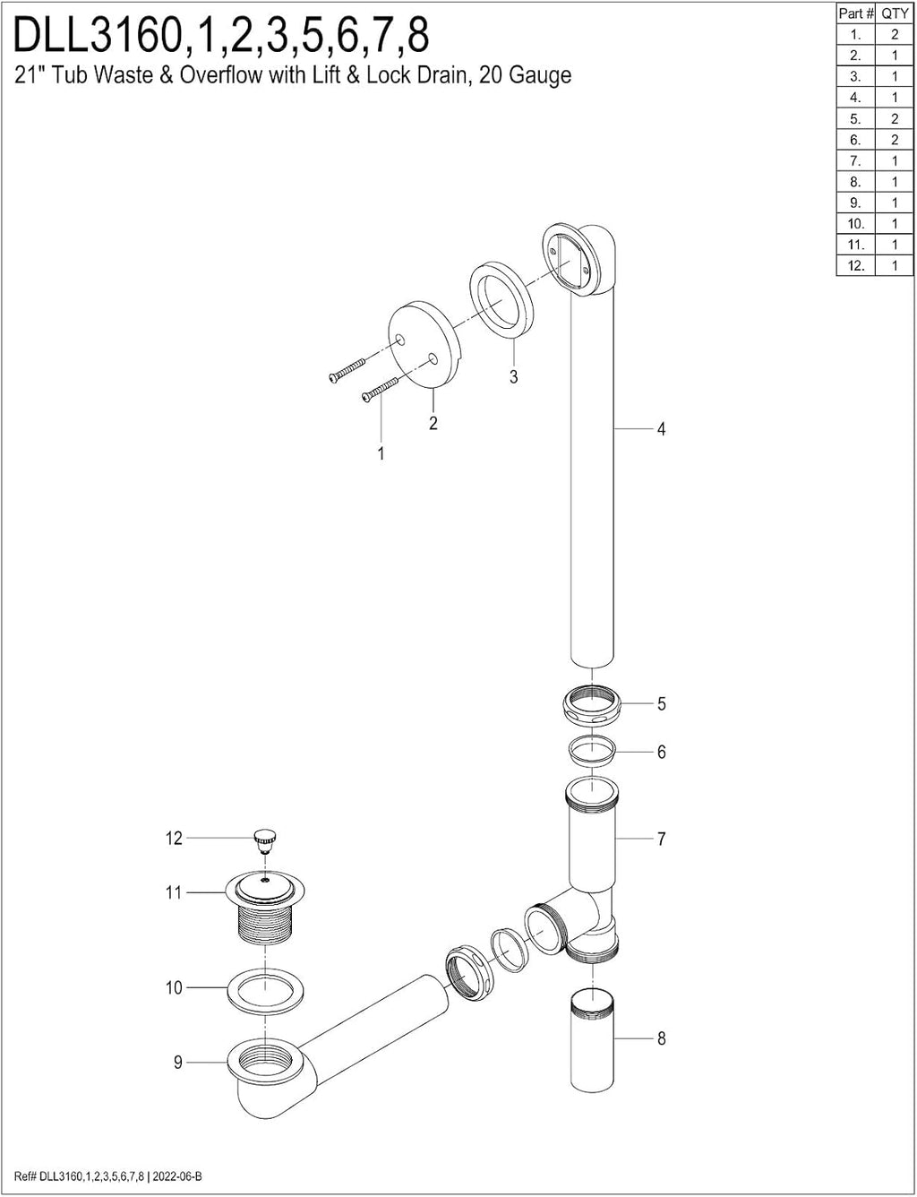 Kingston Brass DLL3162 Made to Match Tub Waste and Overflow, Polished Brass 20 x 12 x 3.19