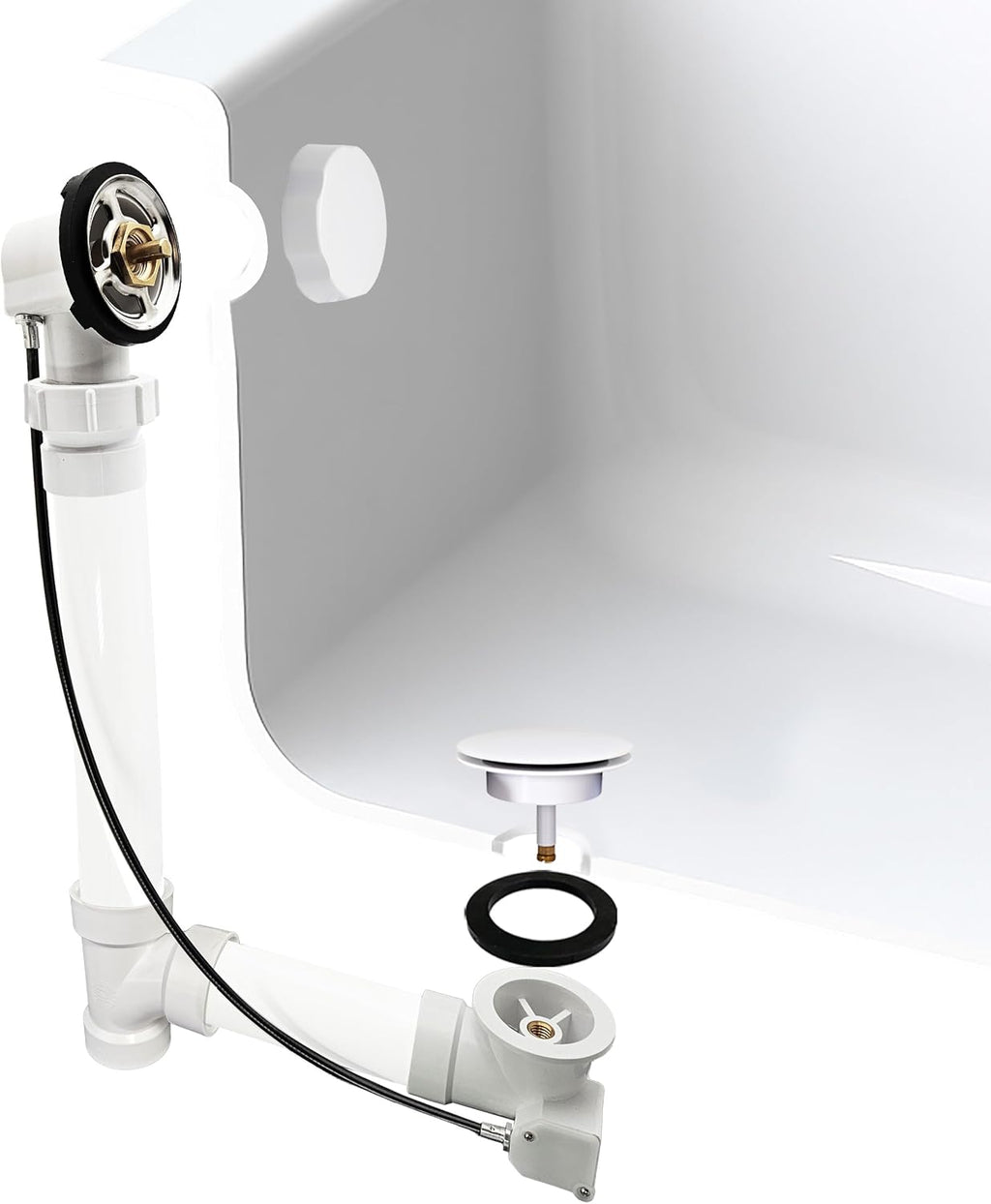 Westbrass A50P45BJ-50 1-1/2' Sch. 40 PVC 45' Cable Driven Bath Waste Kit with Ball Joint Head and Brass Trim Drain Kit, White