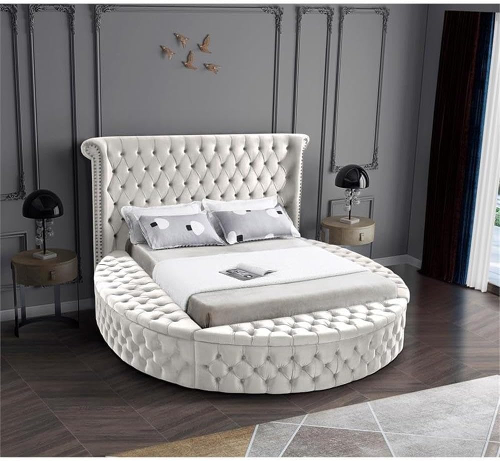 Home Square 3-Piece Set with Luxus Cream Velvet Queen Bed & 2 Bali Nightstands