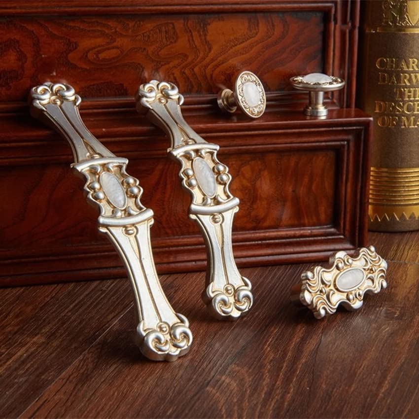96mm 128mm European Style Retro Jade Furniture Handles White Jade Kithcen Cabinet Wine Cabinet Drawer Pulls Knobs Antique Silver - (Color: 96mm Handles)