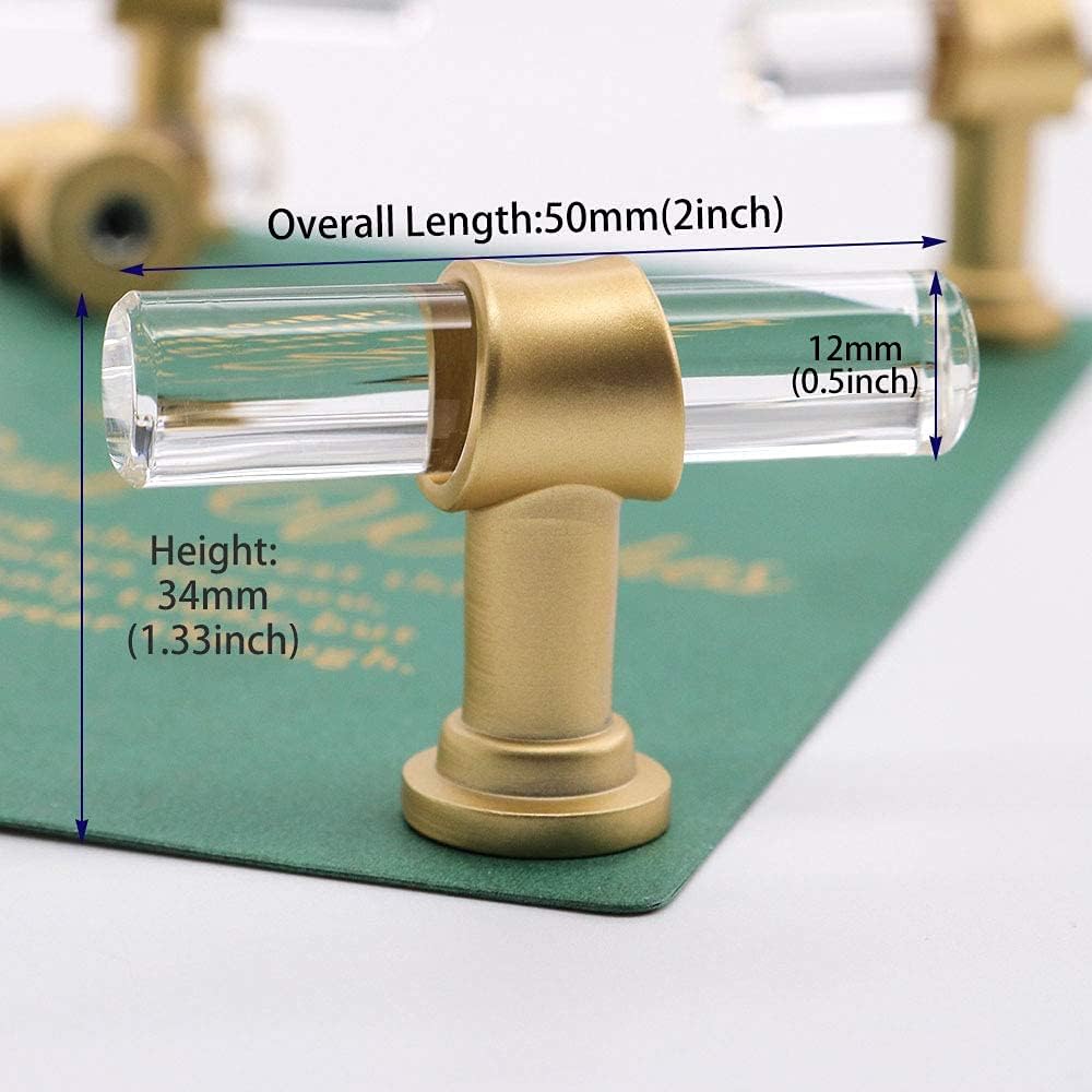 LONTAN 100 Pack Acrylic Kitchen Cabinet Knobs Gold Drawer Knobs Modern T Bar Clear Cabinet Door Handles White Kitchen Hardware for Dresser Bathroom,Zinc Alloy Base