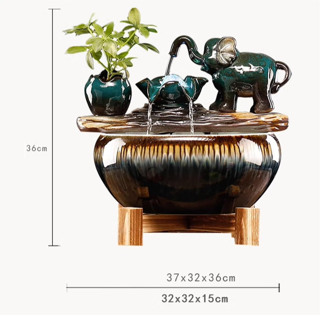 Tabletop Fountain Elephant Flowing Water Decoration Circular Living Room Decoration Rockery Fountain Office Desktop Gift Desktop Fountain (Color : B)