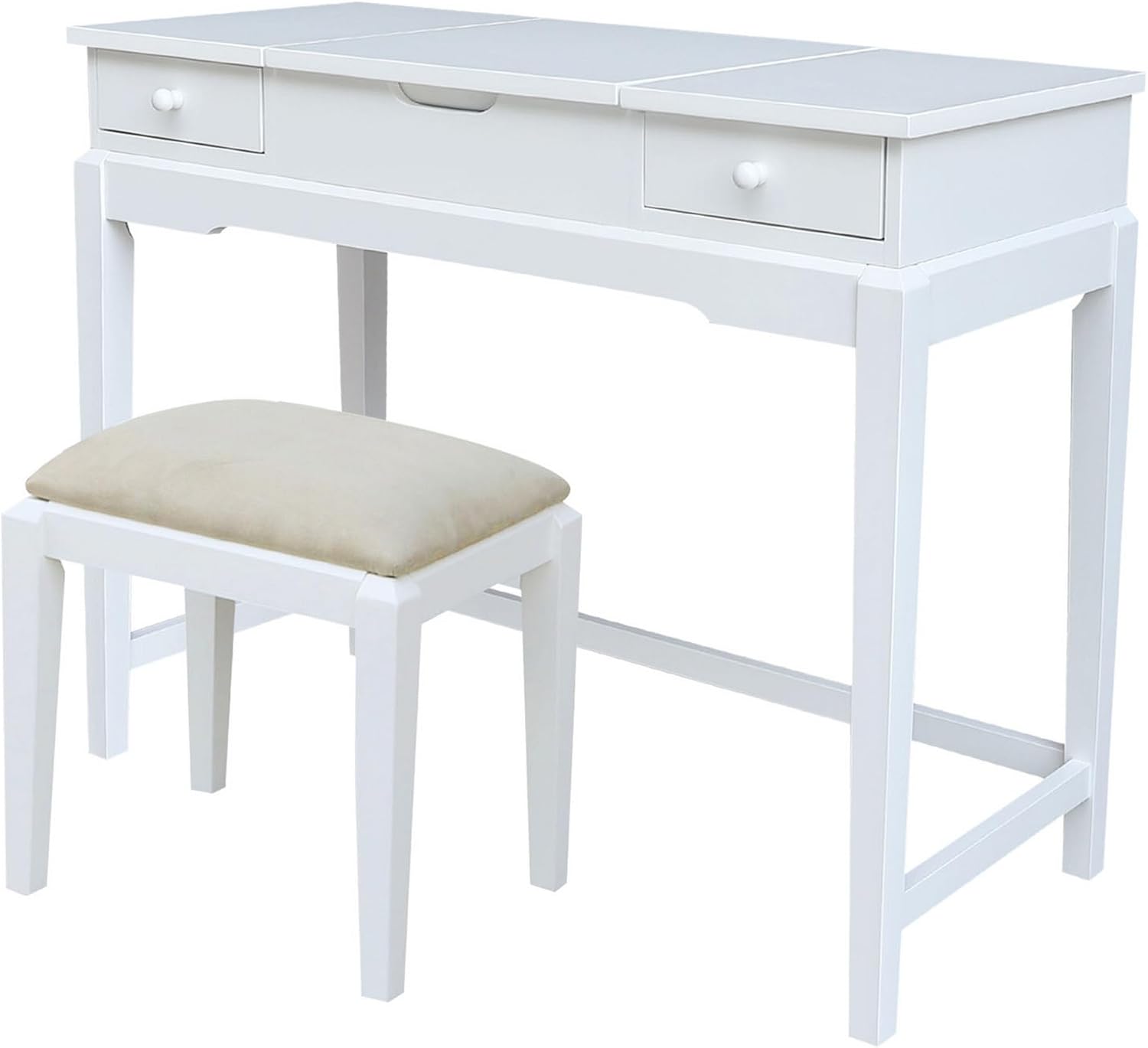 International Concepts Solid Wood Vanity Table with Bench in White