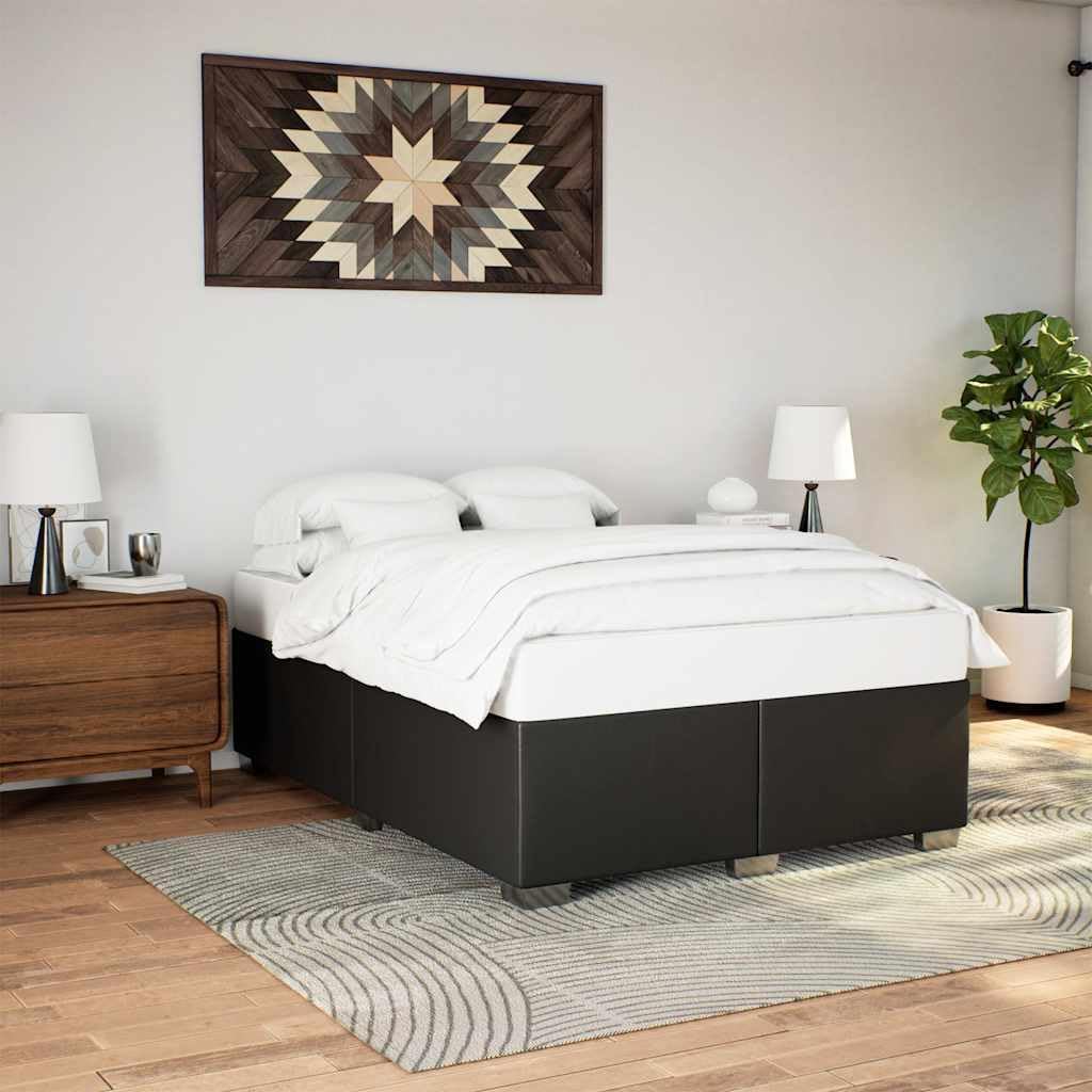 Queen Size Faux Leather Bed Frame with Engineered Wood Base, Modern Matte Black Finish for Standard Mattress, 4-Piece Set for Bedroom Decor and Sleep Support