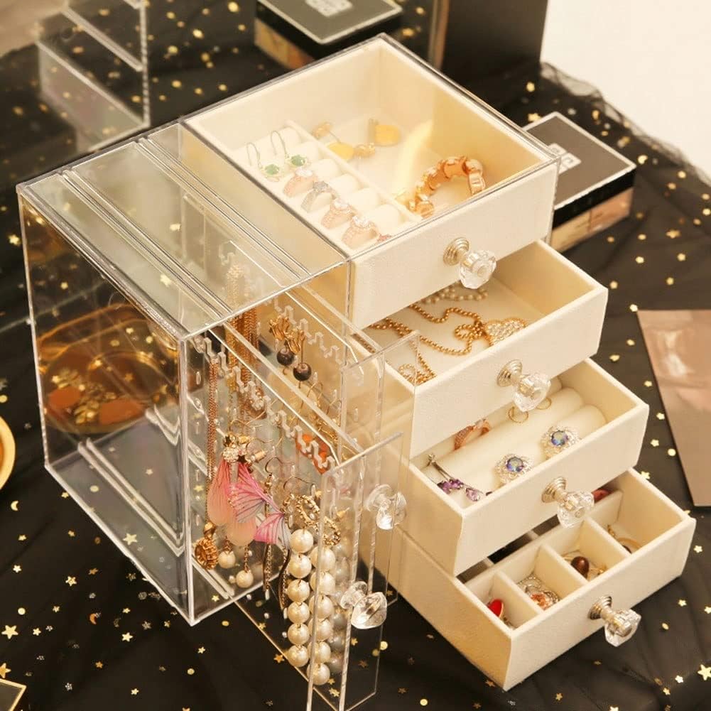 XH Makeup Organizer Hair Accessories Display Case,Desktop Jewelry Storage Box Transparent Earrings Earring Rack,Great for Bathroom Countertop Bedroom Dresser (Beige)