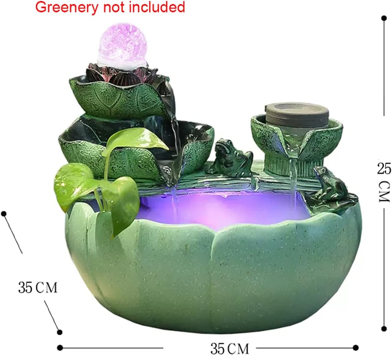 Desktop Fountain Tabletop Water Fountain with Rotating Ball and Pump Lotus Flower Leaf Cascading Waterfall Design Indoor for Office Home Décor, Green(Large)