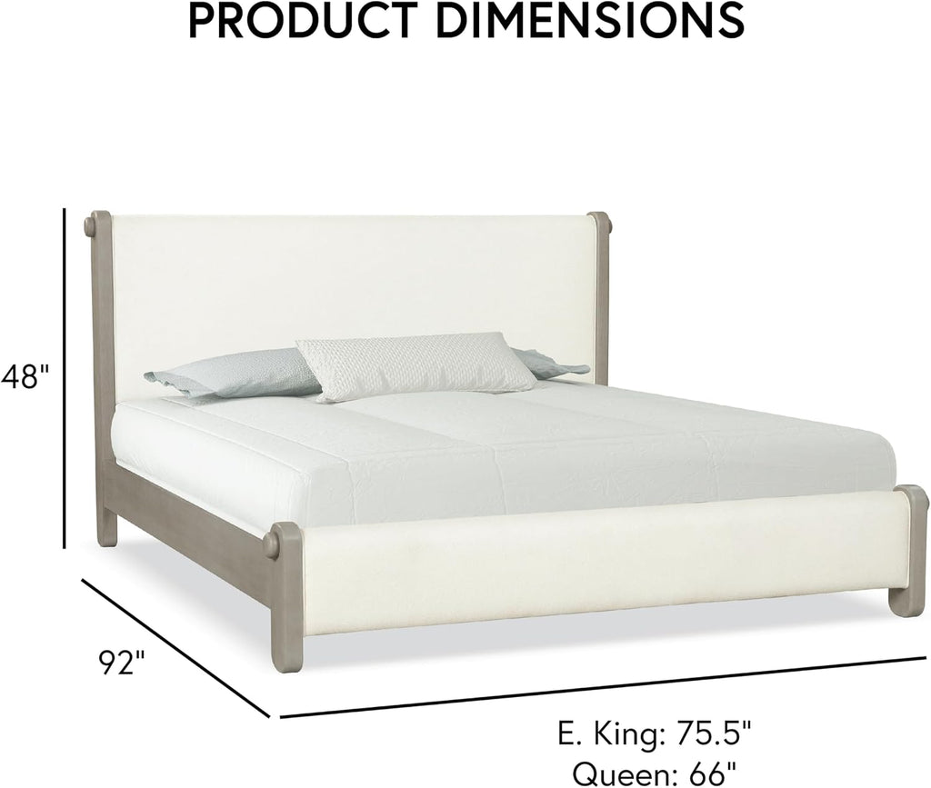 Furniture of America Nainsted Modern Wood 5-Piece Bedroom Set with Padded Headboard, USB Chargers on Nightstand, Metal Slide Glides, Rounded Edges, Box Spring Needed, King, White Oak