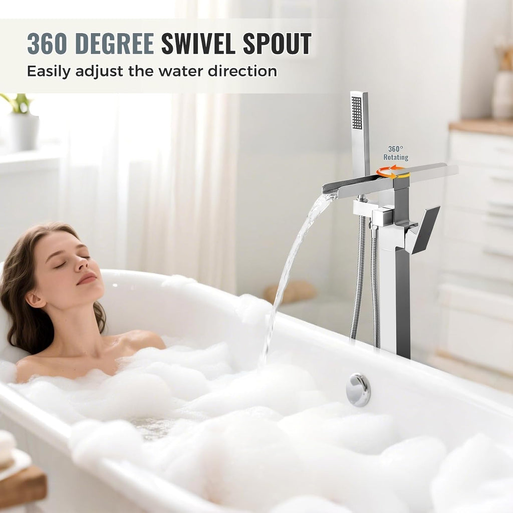 Freestanding Tub Faucet Brushed Nickel: ALEASHA High Flow Max 6.74 GPM Free Standing Tub Filler - Brass Modern Floor Mount Bathtub Faucet with Handheld Shower, for The Ultimate Elegant SPA Experience