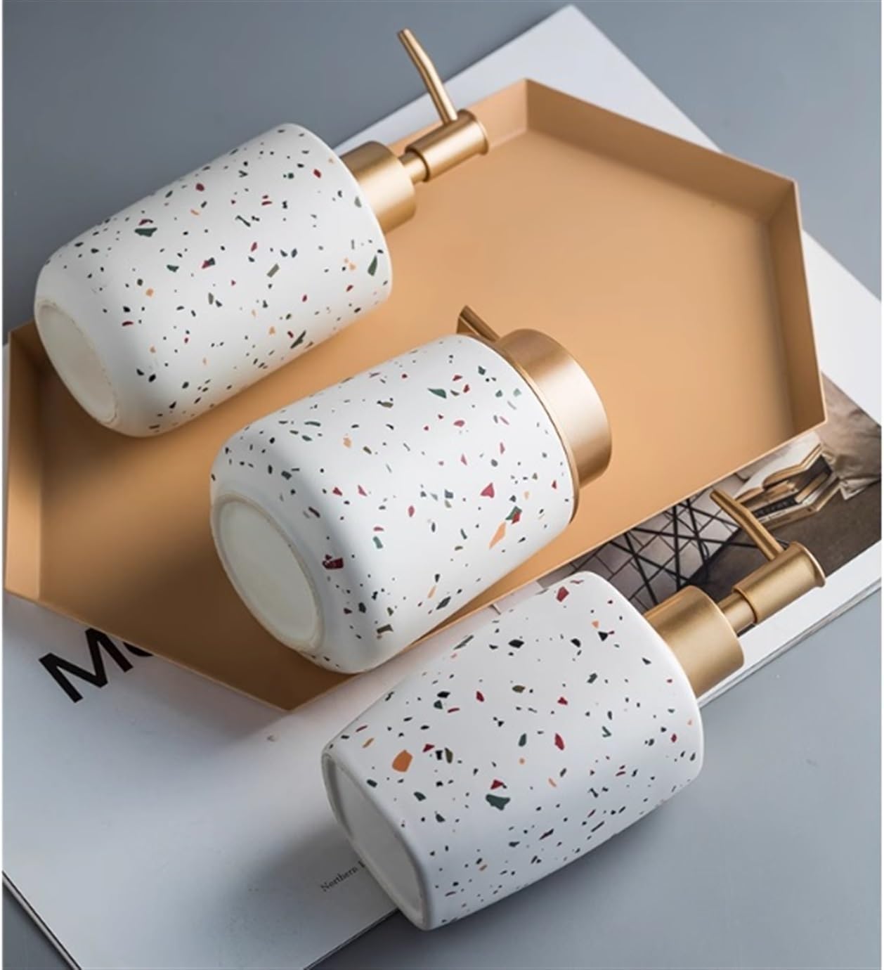 Pump Bottle Soap Dispenser White Ceramic Soap Dispenser with Colorful Spot Decoration Modern Bathroom Sink Accessories