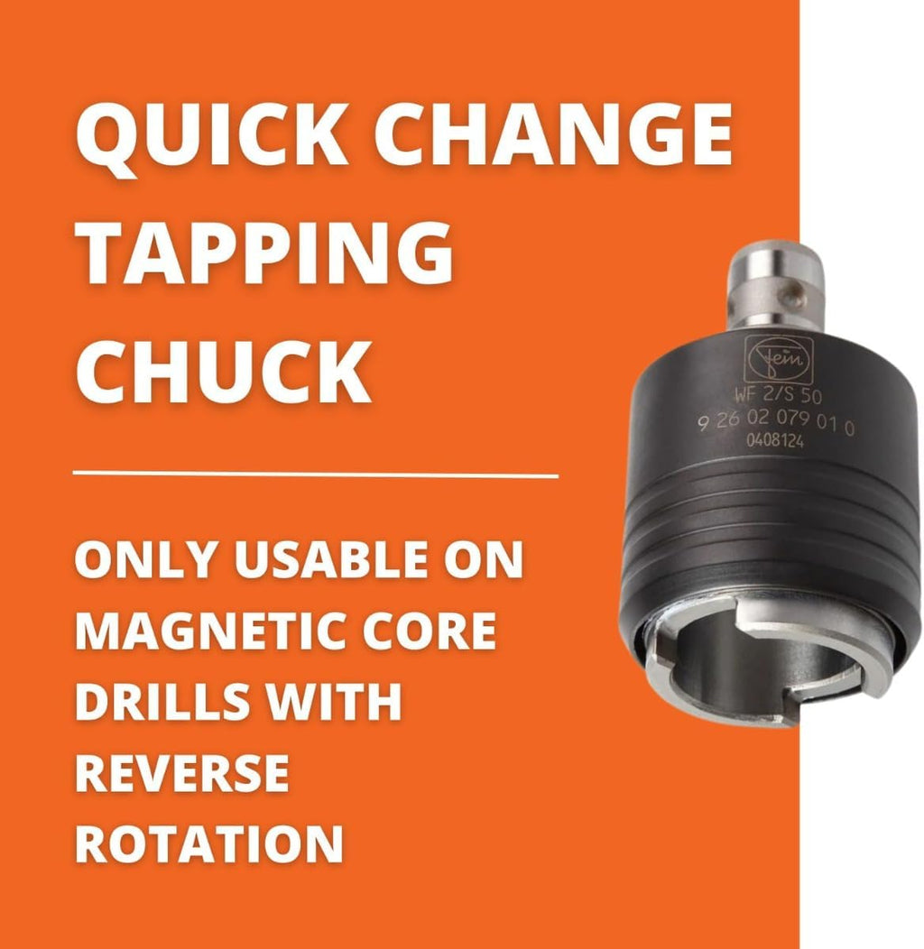 Fein Size 2 Quick-Change Tapping Chuck with QuickIn Fitting - High-Precision Accessory for Magnetic Core Drills with Reverse Rotation, Supports M6 to M20 Taps - 92602079010