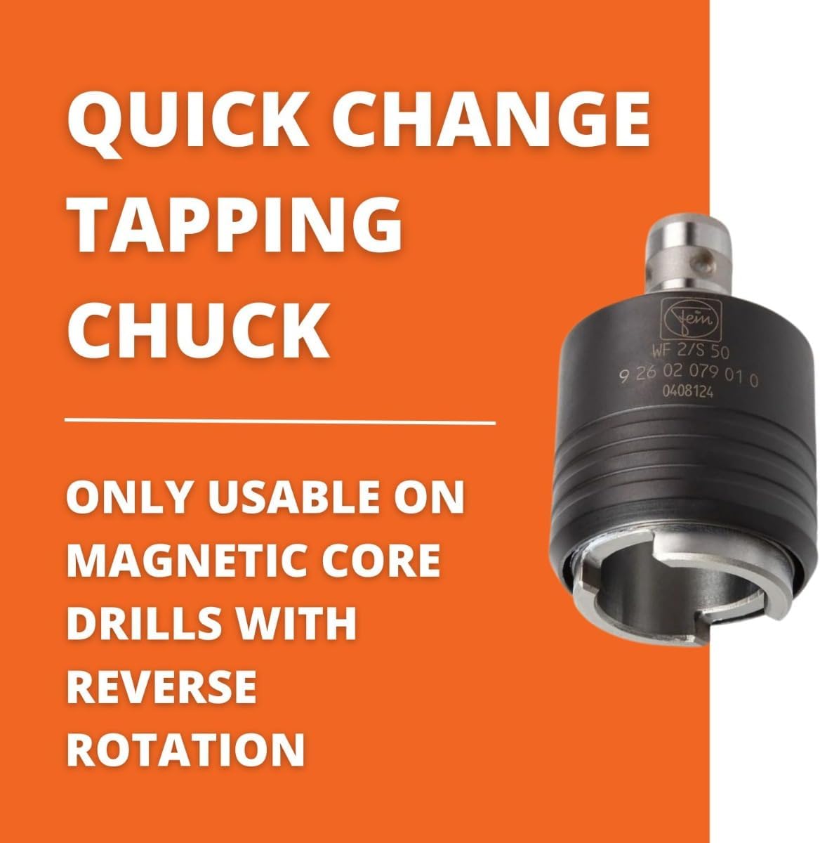 Fein Size 2 Quick-Change Tapping Chuck with QuickIn Fitting - High-Precision Accessory for Magnetic Core Drills with Reverse Rotation, Supports M6 to M20 Taps - 92602079010