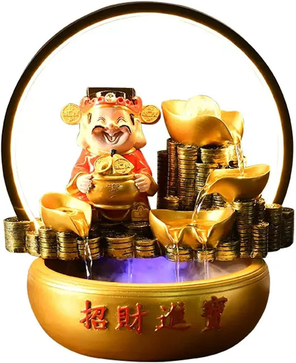 Tabletop Water Fountain Chinese Lucky Fortune Tabletop Fountain Waterfall Desktop Electric Water Fountain Decor w/LED Indoor Portable Tabletop Decorative Meditation Waterfall Kit Includes Submersible