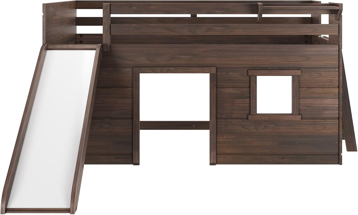 Max & Lily Modern Farmhouse Low Loft (Twin), with Slide, Barnwood Brown