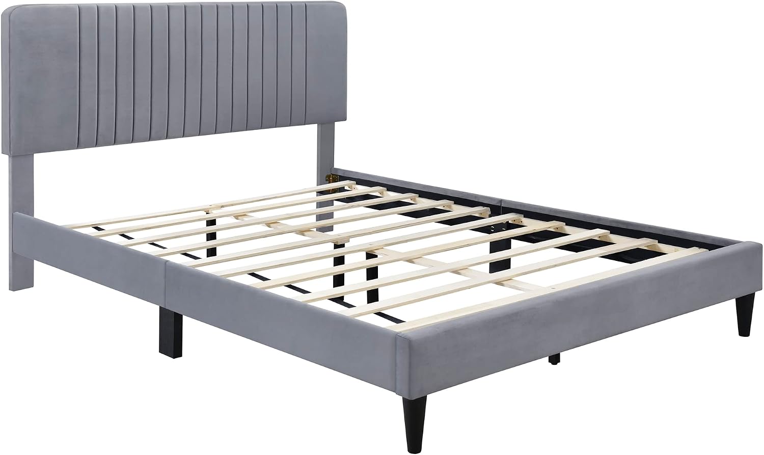 KLMM Modern Queen Size Upholstered Platform Bed, No Box Spring Needed, Velvet Fabric, Suitable for Bedroom Use, Easy to Assemble (Gray#G^)